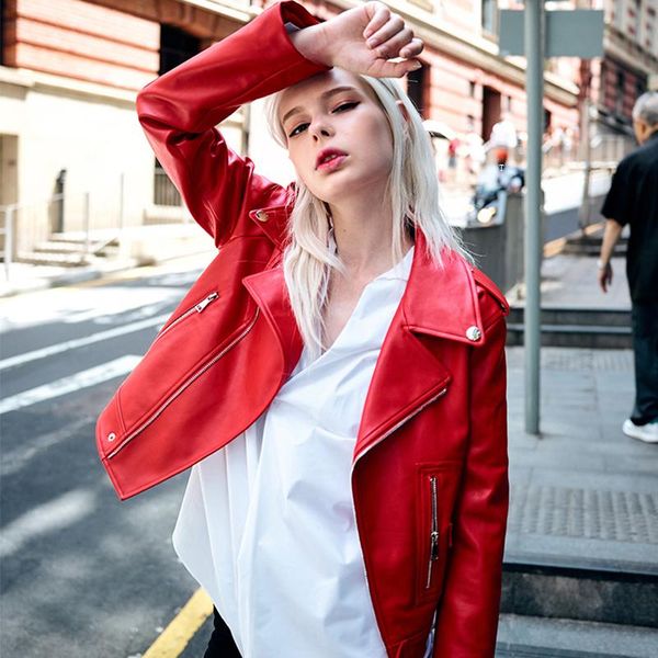 women's leather & faux zcwxm autumn red pu jacket women coat ladies short punk jackets turn down collar slim motorcycle outwear, Black
women's leather & faux zcwxm autumn red pu jacket women coat ladies short punk jackets turn down collar slim motorcycle outwear, Black