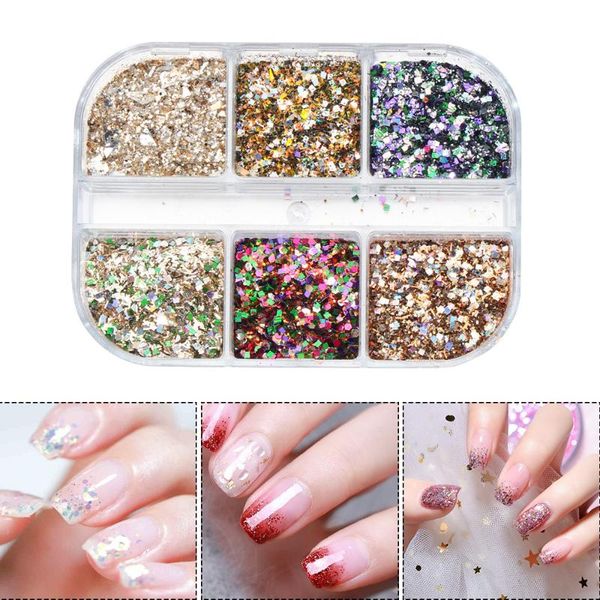 nail glitter 6 grid powder mixed design holographic aurora sequin diy manicure pigment 2021 blingbling decoration set, Silver;gold
nail glitter 6 grid powder mixed design holographic aurora sequin diy manicure pigment 2021 blingbling decoration set, Silver;gold