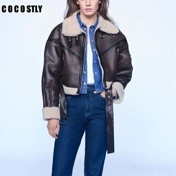 za winter jacket women thick faux leather coat warm lamb biker female casual belt outwear ladies 211215, Black
za winter jacket women thick faux leather coat warm lamb biker female casual belt outwear ladies 211215, Black