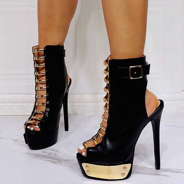 boots lady's breathable peep toe ankle open heel metal decoration fashion shoe hollow out platform high heels big size 47, Black
boots lady's breathable peep toe ankle open heel metal decoration fashion shoe hollow out platform high heels big size 47, Black