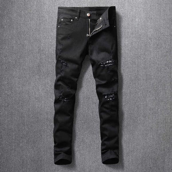 men's jeans streetwear casual denim punk pants black color elastic slim fit fashion patches designer hip hop ripped for w7le, Blue
men's jeans streetwear casual denim punk pants black color elastic slim fit fashion patches designer hip hop ripped for w7le, Blue
