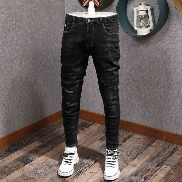 jeans korean style fashion men jeans newly elastic slim fit ripped casual denim pencil pants vintage designer simple trousers, Blue
jeans korean style fashion men jeans newly elastic slim fit ripped casual denim pencil pants vintage designer simple trousers, Blue
