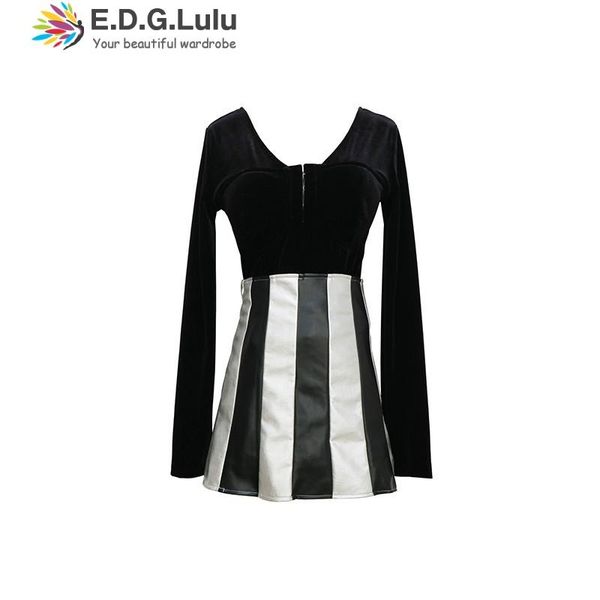 two piece dress edglulu black 2 skirt set v-neck velvet long sleeves women and pu high waist striped, White
two piece dress edglulu black 2 skirt set v-neck velvet long sleeves women and pu high waist striped, White