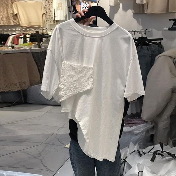 summer women's shirt korean retro solid color round neck irregular stitching loose commuter female slim shirts t-shirt, White
summer women's shirt korean retro solid color round neck irregular stitching loose commuter female slim shirts t-shirt, White