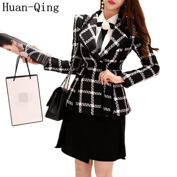 women's suits & blazers korean autumn plaid jackets hidden breasted tweed office lady suit collar long sleeve slim blazer coat outerwea, White;black
women's suits & blazers korean autumn plaid jackets hidden breasted tweed office lady suit collar long sleeve slim blazer coat outerwea, White;black