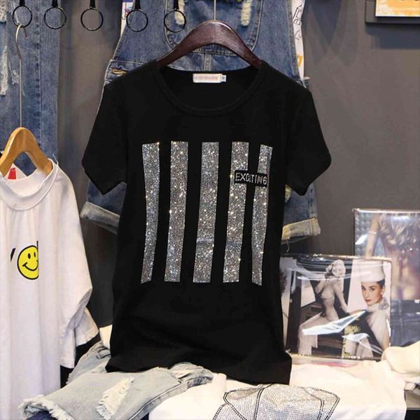 short sleeve summer clothes fashion womens t shirts drilling printing loose cotton bottoming pullovers female, White
short sleeve summer clothes fashion womens t shirts drilling printing loose cotton bottoming pullovers female, White