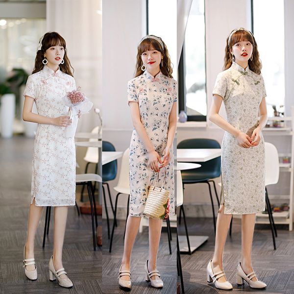 luxury cheongsam young elegant chiffon medium long daily 2021 spring and summer slim girl cheongsam, Blue;red
luxury cheongsam young elegant chiffon medium long daily 2021 spring and summer slim girl cheongsam, Blue;red