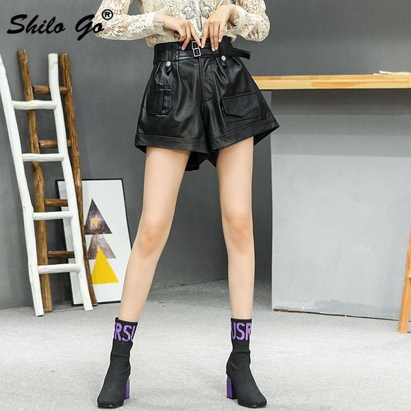 women's shorts safari style buckle belted women autumn solid a line sheepskin genuine leather casual concise wide leg, White;black
women's shorts safari style buckle belted women autumn solid a line sheepskin genuine leather casual concise wide leg, White;black
