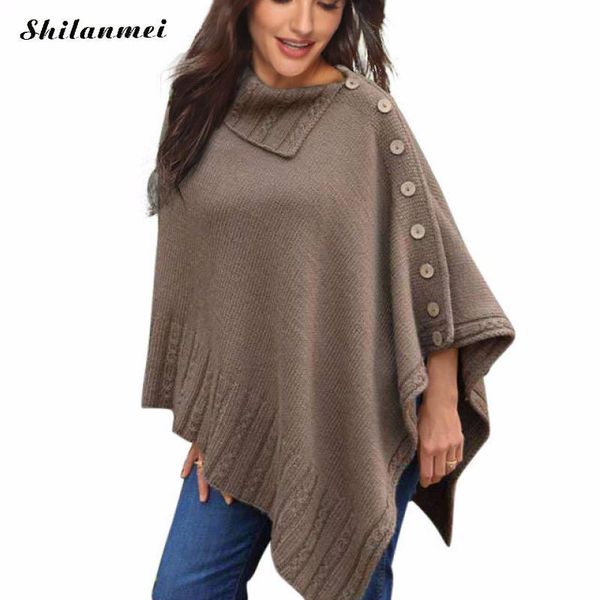 women's sweaters 2021 autumn asymmetric sweater women poncho pullover button overlay solid cloak ladies elegant casual, White;black
women's sweaters 2021 autumn asymmetric sweater women poncho pullover button overlay solid cloak ladies elegant casual, White;black