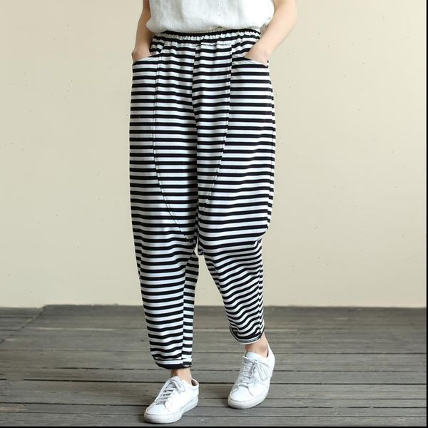 spring summer elastic waist striped women pants harem all matched casual loose cotton ankle length big size m146, Black;white
spring summer elastic waist striped women pants harem all matched casual loose cotton ankle length big size m146, Black;white