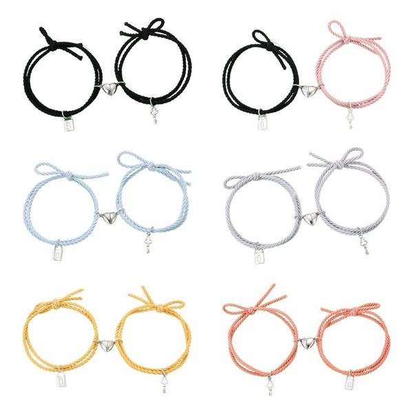 link, chain 2 pcs heart magnetic couple bracelets with key lock pendant cute hand rope, Black
link, chain 2 pcs heart magnetic couple bracelets with key lock pendant cute hand rope, Black