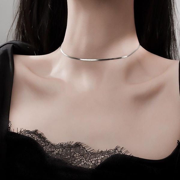 chokers s925 sterling silver color custom fashion simple flat snake chain necklace female ins cold wind neck accessories, Golden;silver
chokers s925 sterling silver color custom fashion simple flat snake chain necklace female ins cold wind neck accessories, Golden;silver