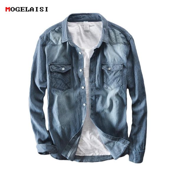 men's casual shirts jeans mens blue striped man shirt pocket denim safari style chemise homme camisa masculina -3xl 371, White;black
men's casual shirts jeans mens blue striped man shirt pocket denim safari style chemise homme camisa masculina -3xl 371, White;black