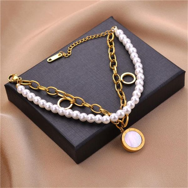 link, chain 316l stainless steel personality double-layer bracelet pearl geometric titanium non-fading for women, Black
link, chain 316l stainless steel personality double-layer bracelet pearl geometric titanium non-fading for women, Black