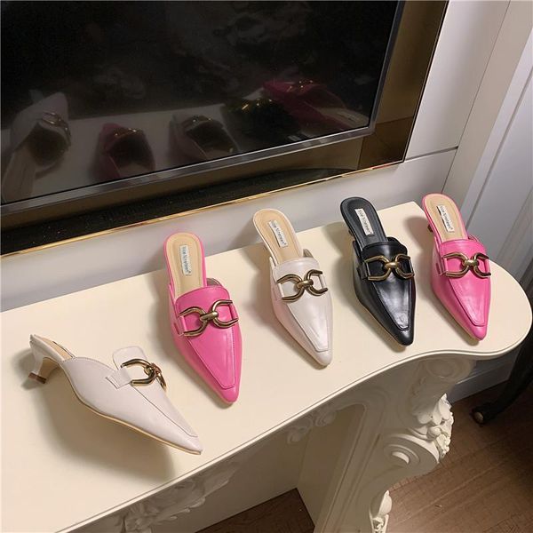 slippers pointed toe fashion women sandals slides shallow slip on mules shoes thin low heeled metal chain design pink white, Black
slippers pointed toe fashion women sandals slides shallow slip on mules shoes thin low heeled metal chain design pink white, Black