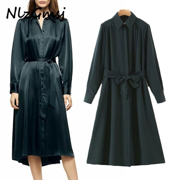 dres satin with belt vintage long sleeve lapel internal button-up midi female vestidos 03 210628, Black;gray
dres satin with belt vintage long sleeve lapel internal button-up midi female vestidos 03 210628, Black;gray