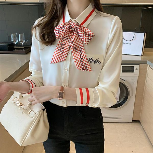 women's blouses & shirts menahem 2021 summer runway letter print striped women long sleeves femme dot bowknot elegant silk blouse, White
women's blouses & shirts menahem 2021 summer runway letter print striped women long sleeves femme dot bowknot elegant silk blouse, White