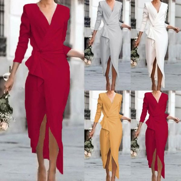 casual dresses women solid color dress long sleeve deep v neck formal wrap front split high waist midi ladies clothing 2021, Black;gray
casual dresses women solid color dress long sleeve deep v neck formal wrap front split high waist midi ladies clothing 2021, Black;gray