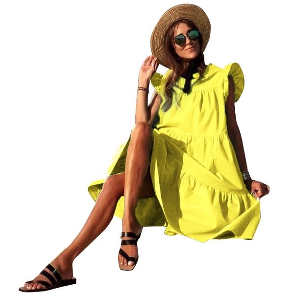 summer 2021 four side elastic dress solid color bright yellow dress casual loose bohemian beach skirt, Black;red
summer 2021 four side elastic dress solid color bright yellow dress casual loose bohemian beach skirt, Black;red