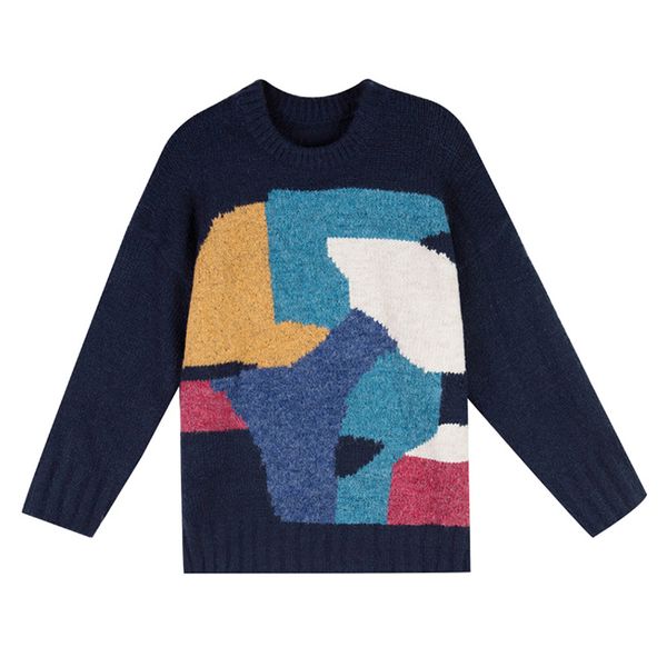 women sweater knitted pullovers long sleeve casual winter crew neck chic geometric navy beige m0448 210514, White;black
women sweater knitted pullovers long sleeve casual winter crew neck chic geometric navy beige m0448 210514, White;black