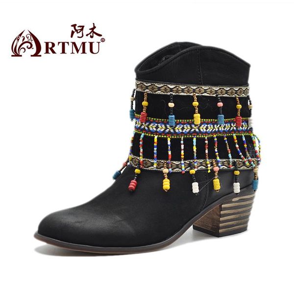 boots artmu fashion women tassel high heels ladies quality ankle genuine leather string bead footwear, Black
boots artmu fashion women tassel high heels ladies quality ankle genuine leather string bead footwear, Black