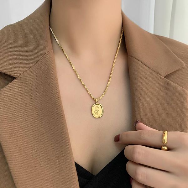 stainless steel necklace 18k gold plated vintage sunflower pendant chain fashion 316 titanium woman girl gift accessory washable necklaces, Silver
stainless steel necklace 18k gold plated vintage sunflower pendant chain fashion 316 titanium woman girl gift accessory washable necklaces, Silver