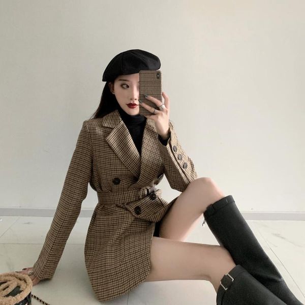 women's wool & blends autumn and winter female temperament plaid small suit belt woolen casual jacket, Black
women's wool & blends autumn and winter female temperament plaid small suit belt woolen casual jacket, Black