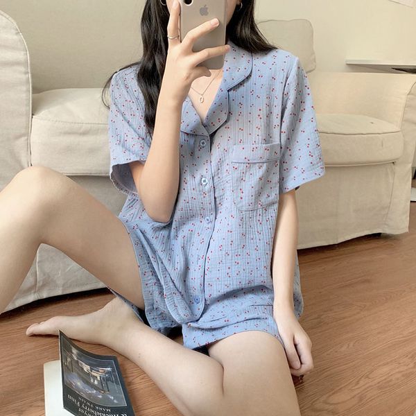 summer 2021 sweet baby cotton cherry print short sleeve shorts pajamas women's home wear leisure suit, Black;red
summer 2021 sweet baby cotton cherry print short sleeve shorts pajamas women's home wear leisure suit, Black;red