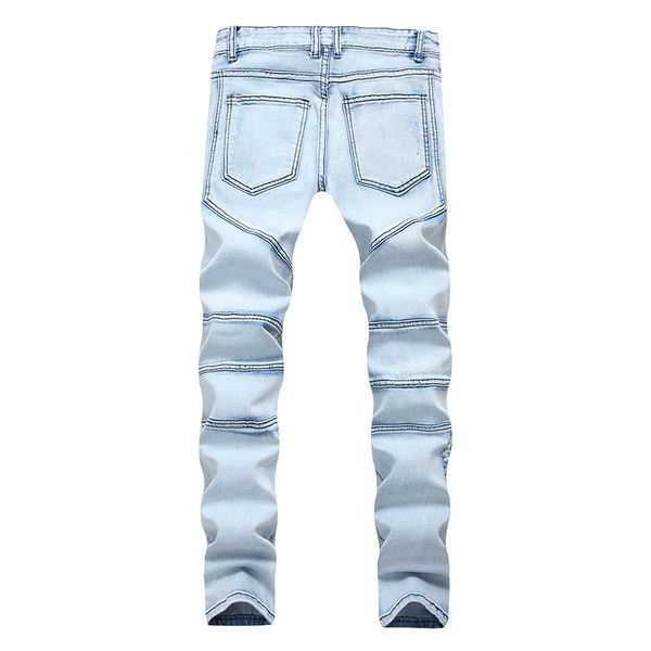 men slim jeans denim pants knee panelled holes bleached washed vintage high quality, Blue
men slim jeans denim pants knee panelled holes bleached washed vintage high quality, Blue