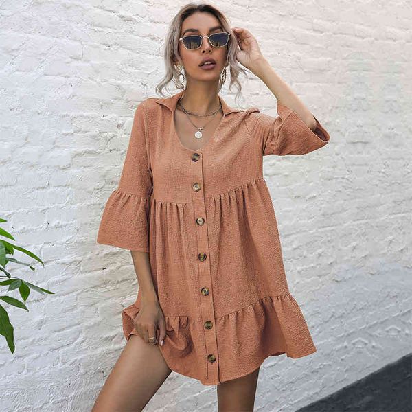 new solid half sleeve short dress women casual spring summer single breasted shirring ladies party mini shirt dresses 210413, Black;gray
new solid half sleeve short dress women casual spring summer single breasted shirring ladies party mini shirt dresses 210413, Black;gray