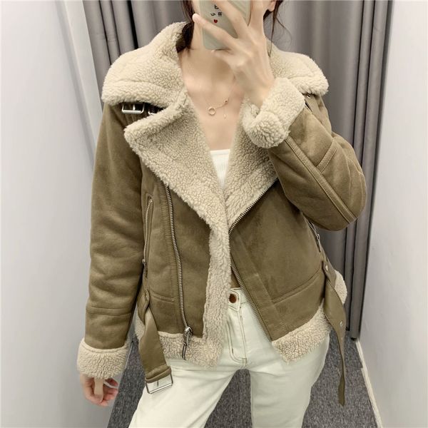 winter new women's thickened warmth winter retro suede lamb wool motorcycle jacket belt casual loose faux leather jacket 210419, White;black
winter new women's thickened warmth winter retro suede lamb wool motorcycle jacket belt casual loose faux leather jacket 210419, White;black
