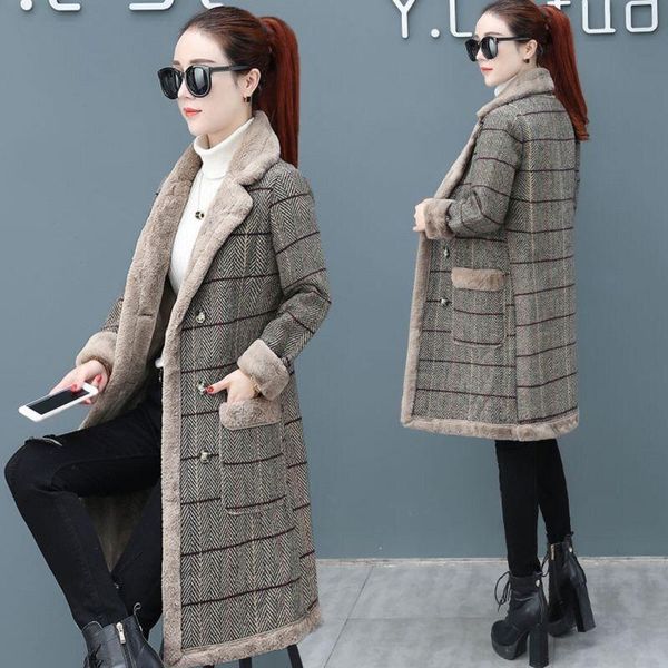 women's wool & blends 2021 plaid jacket fashion artificial fur long coat autumn and winter loose street style warm, Black
women's wool & blends 2021 plaid jacket fashion artificial fur long coat autumn and winter loose street style warm, Black