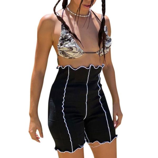 women's shorts women\u2021s high waist skinny shorts, summer lettuce trim patchwork stitch short leggings, White;black
women's shorts women\u2021s high waist skinny shorts, summer lettuce trim patchwork stitch short leggings, White;black