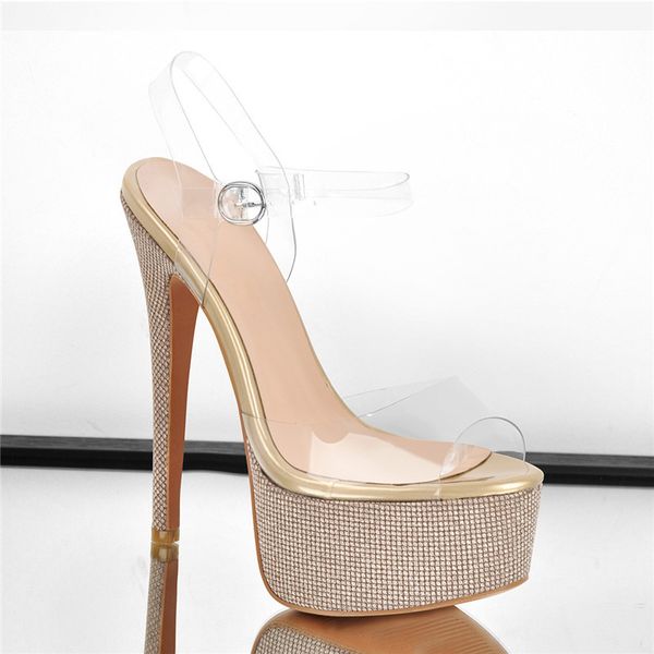 sandals women platform peep gold clear pvc buckle strap ankle stiletto high heel party wedding open toe sandals, Black
sandals women platform peep gold clear pvc buckle strap ankle stiletto high heel party wedding open toe sandals, Black