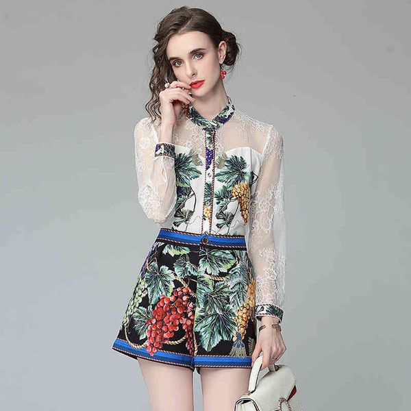 two piece dress blended printed grape and lace long-sleeved shirt + waist short two-piece suit dbkb, White
two piece dress blended printed grape and lace long-sleeved shirt + waist short two-piece suit dbkb, White
