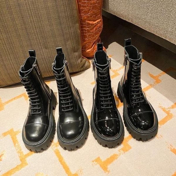 boots women winter leather round head short zipper mid boot thick bottom with high lace up, Black
boots women winter leather round head short zipper mid boot thick bottom with high lace up, Black