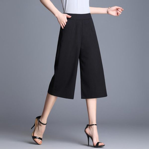 women's pants & capris s-4xl solid color high waist wide leg women plus size summer casual elastic trousers office calf-length, Black;white
women's pants & capris s-4xl solid color high waist wide leg women plus size summer casual elastic trousers office calf-length, Black;white