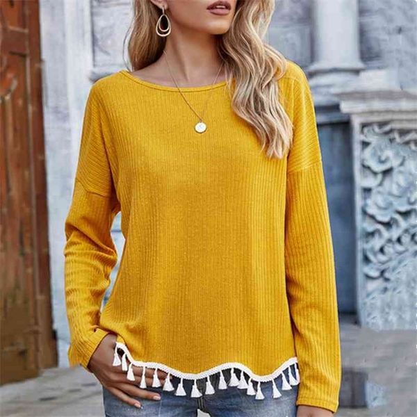 autumn woman tshirts casaul tassel hem long sleeve round neck loose knitted thin harajuku t-shirt solid women fall t shirt 210520, White
autumn woman tshirts casaul tassel hem long sleeve round neck loose knitted thin harajuku t-shirt solid women fall t shirt 210520, White