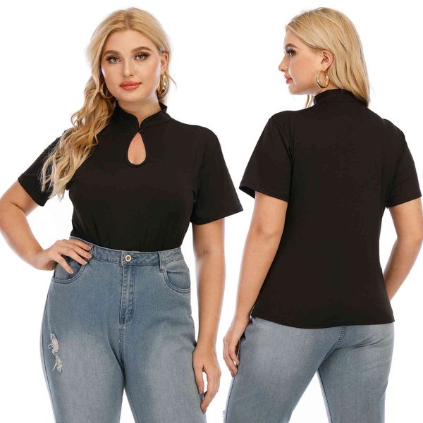 women's plus size large chinese style qipao collar half high one button short sleeve casual t-shirt f200310
women's plus size large chinese style qipao collar half high one button short sleeve casual t-shirt f200310