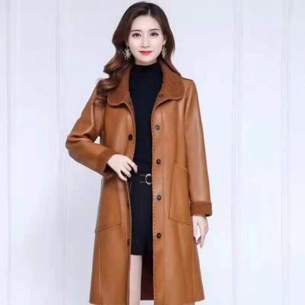 spring and autumn new style windbreaker coat women's leather medium long lamb fur integrated winter, Black
spring and autumn new style windbreaker coat women's leather medium long lamb fur integrated winter, Black