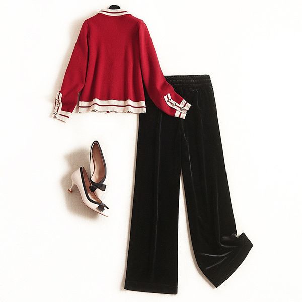 pant of fashion fall winter piece women's clothing neck cardigan sweater + velvet pants sets, White
pant of fashion fall winter piece women's clothing neck cardigan sweater + velvet pants sets, White