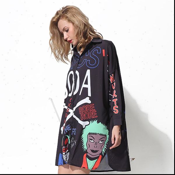 fashion style novelty lapel womens shirt straight long black white cartoon harajuku street loose
fashion style novelty lapel womens shirt straight long black white cartoon harajuku street loose
