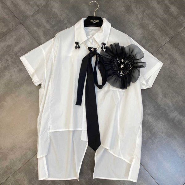 fabpop summer short sleeve turn down collar embroidered flares bow tie mesh patchwork loose irregular shirt gb695 210709, White
fabpop summer short sleeve turn down collar embroidered flares bow tie mesh patchwork loose irregular shirt gb695 210709, White
