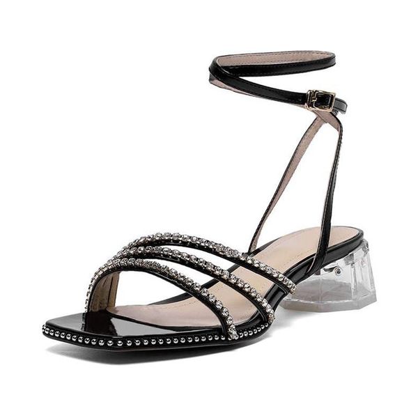 sandals genuine leather square toe med heels crystal clear heel diamond fairly fashion buckle straps mules women l02, Black
sandals genuine leather square toe med heels crystal clear heel diamond fairly fashion buckle straps mules women l02, Black