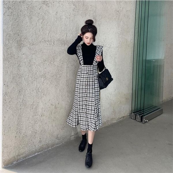 tweed houndtooth dress black white tank sleeveless mermaid trumped knee length spring autumn with casual dresses, Black;gray
tweed houndtooth dress black white tank sleeveless mermaid trumped knee length spring autumn with casual dresses, Black;gray