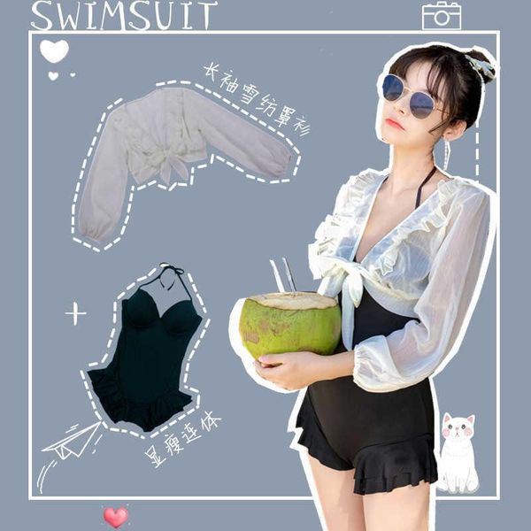 women's swimwear one piece swimsuit bikini covering belly thin swimming conservative blouse korean ins style little chest gathered, White;black
women's swimwear one piece swimsuit bikini covering belly thin swimming conservative blouse korean ins style little chest gathered, White;black