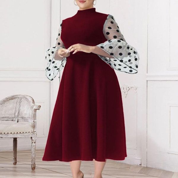 casual dresses round neck splicing flared sleeves plus size ruffle solid color dots europe america autumn women's dress african 2021, Black;gray
casual dresses round neck splicing flared sleeves plus size ruffle solid color dots europe america autumn women's dress african 2021, Black;gray