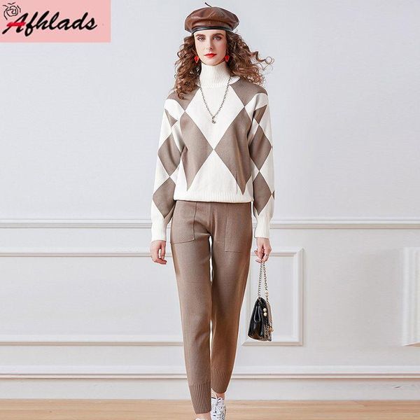women's tracksuits casual turtleneck contrast stitching geometric long sleeved sweater + harlan pants autumn and winter two-piece sets, Gray
women's tracksuits casual turtleneck contrast stitching geometric long sleeved sweater + harlan pants autumn and winter two-piece sets, Gray
