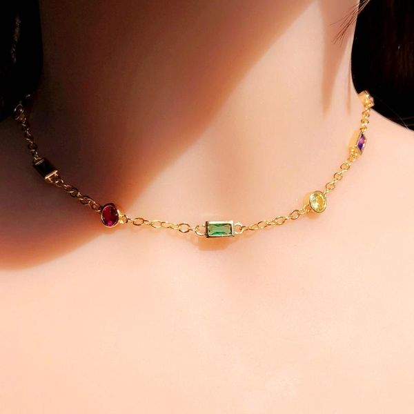 chains colorful geometric round zirconia stone choker necklaces gold color punk cz statement necklace women 2021 fashion party jewelry, Silver
chains colorful geometric round zirconia stone choker necklaces gold color punk cz statement necklace women 2021 fashion party jewelry, Silver