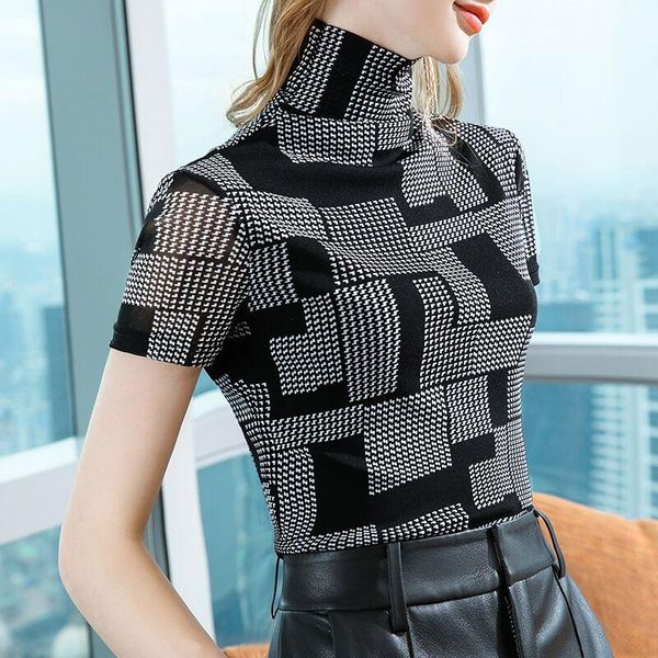 high-neck t-shirt women's 2021 early spring clothing with short-sleeved contrast elastic tight mesh top, White
high-neck t-shirt women's 2021 early spring clothing with short-sleeved contrast elastic tight mesh top, White